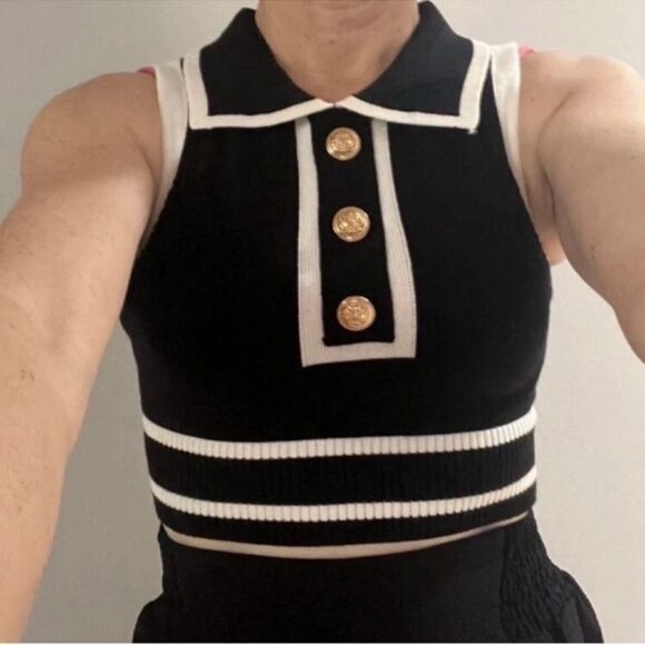 Women's Button Front Striped Collar Sleeveless Sweater Vest Knit Top size small - Picture 5 of 13